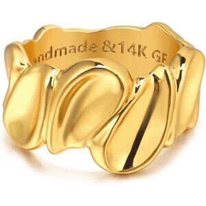 Gold Concave Ring for Women Twisted 14K Plated Minimalist Stack Chunky